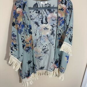 Umgee Kimono light blue floral boho cottagecore  size small